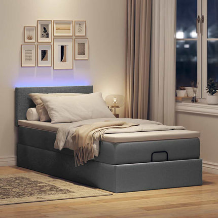 ottoman seng med madras & LEDs 90x200 cm stof mørkegrå