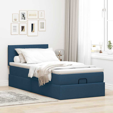 Ottoman seng med madras & LEDs Blå 90x200 cm Stof