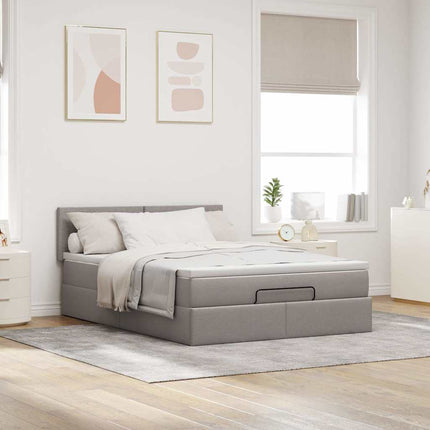 Ottoman seng med madras & LEDs Taupe 140x190 cm Stof