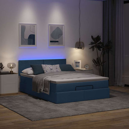 osmannisk sengeramme med madras 140x200 cm stof blå