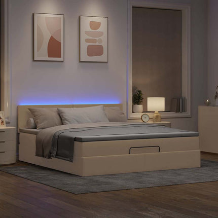 osmannisk sengeramme med madras 160x200 cm stof cremefarvet