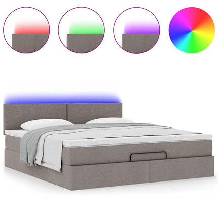 ottoman seng med madras & LEDs 180x200cm stof gråbrun