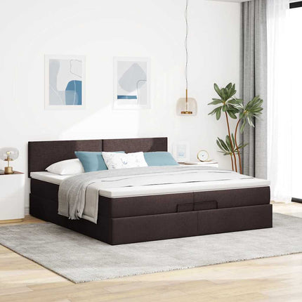 osmannisk sengeramme med madrasser 200x200 cm stof mørkebrun