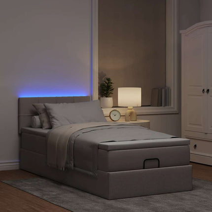 ottoman seng med madras & LEDs 90x200 cm stof gråbrun