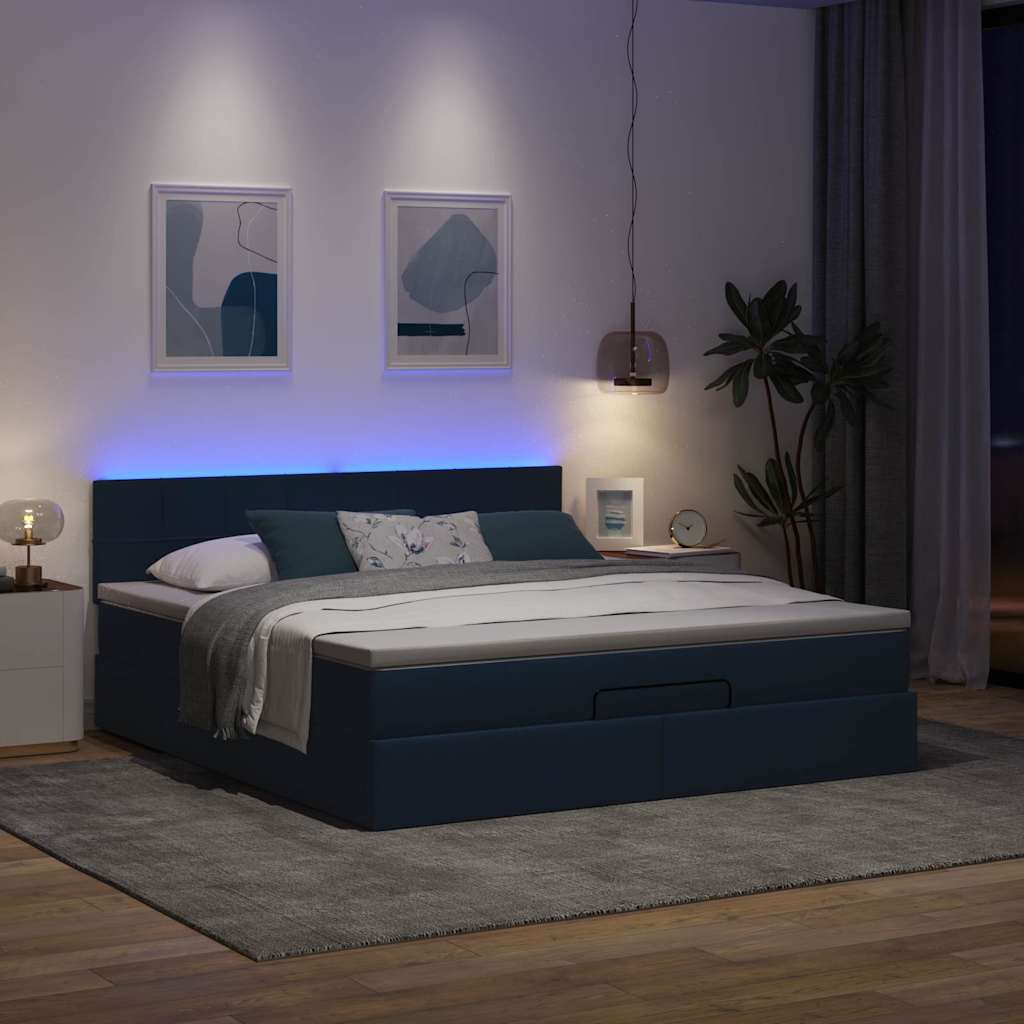 osmannisk sengeramme med madras 160x200 cm stof blå