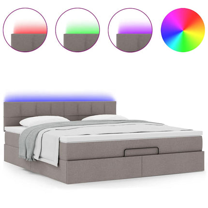 ottoman seng med madras & LEDs 180x200cm stof gråbrun