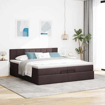 osmannisk sengeramme med madrasser 200x200 cm stof mørkebrun