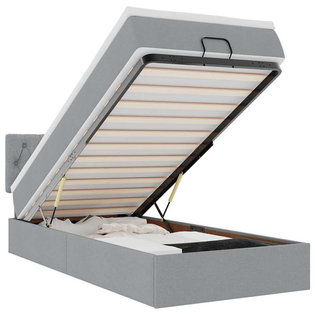 ottoman seng med madras & LEDs 90x200 cm stof lysegrå
