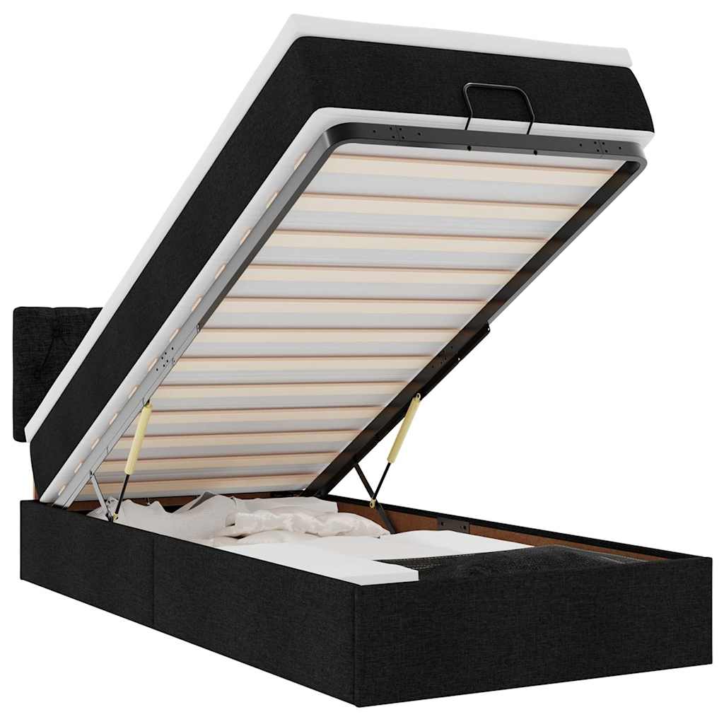 ottoman seng med madras 90x200 cm stof sort