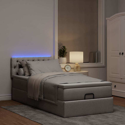 ottoman seng med madras & LEDs 90x200 cm stof gråbrun