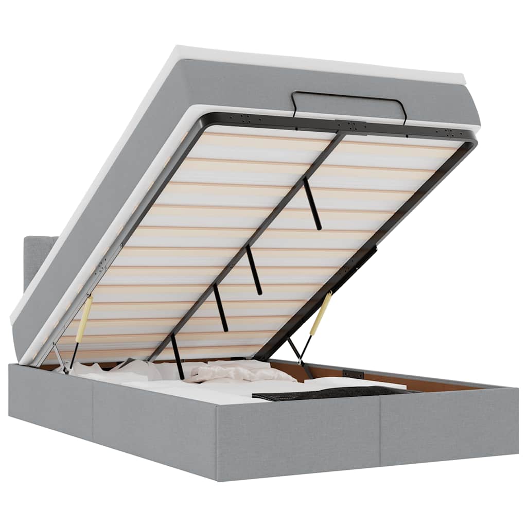 ottoman seng med madras 120x190 cm stof lysegrå