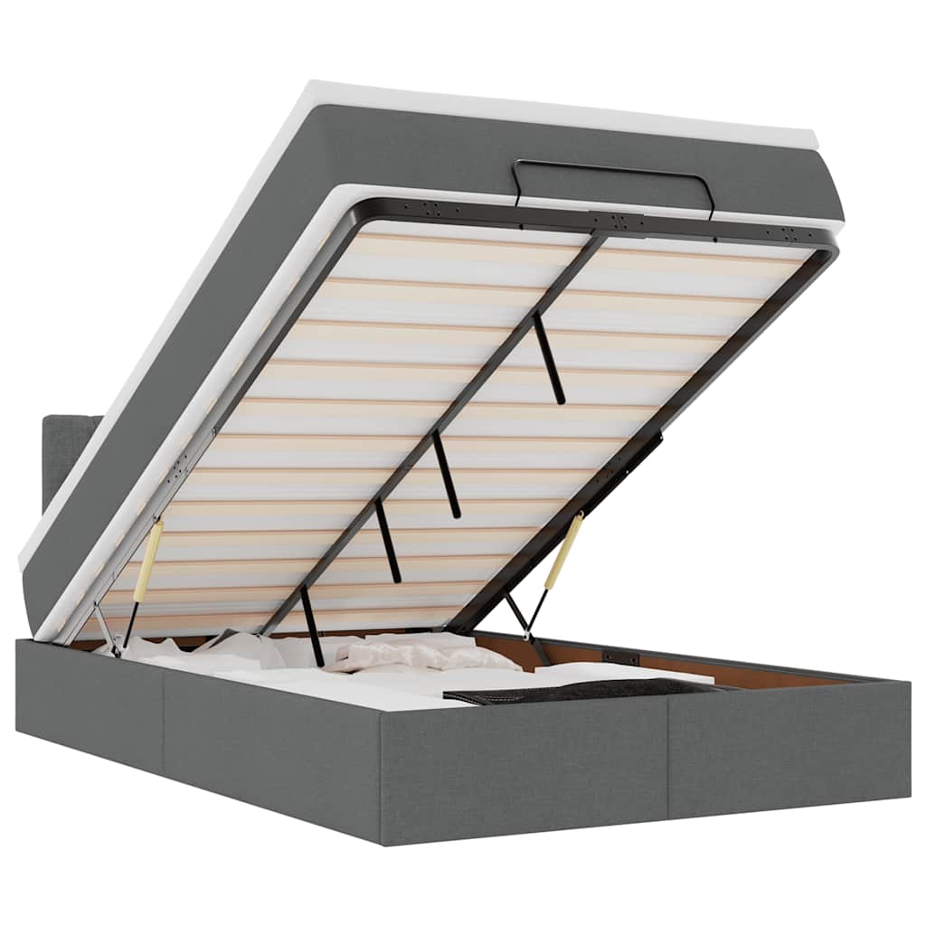ottoman seng med madras & LEDs 120x190 cm stof mørkegrå