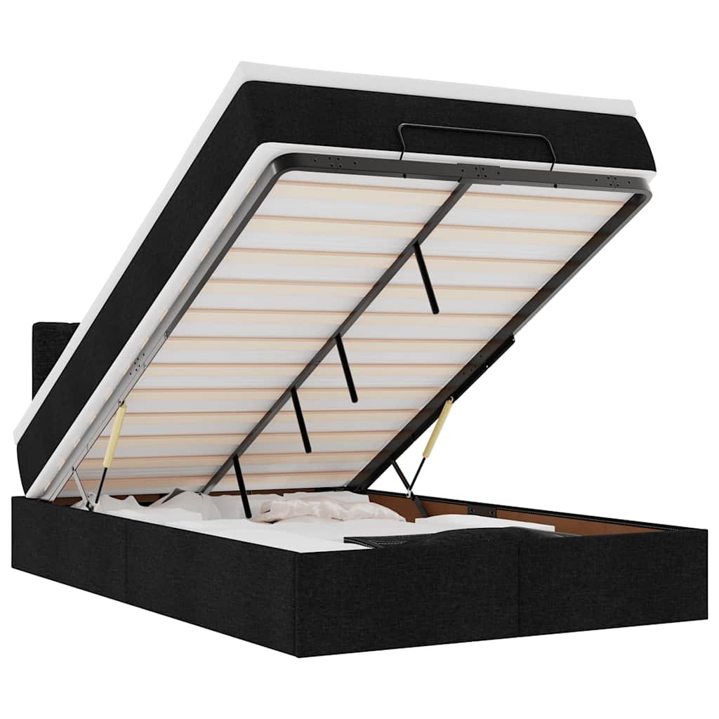 ottoman seng med madras & LEDs 120x190 cm stof sort