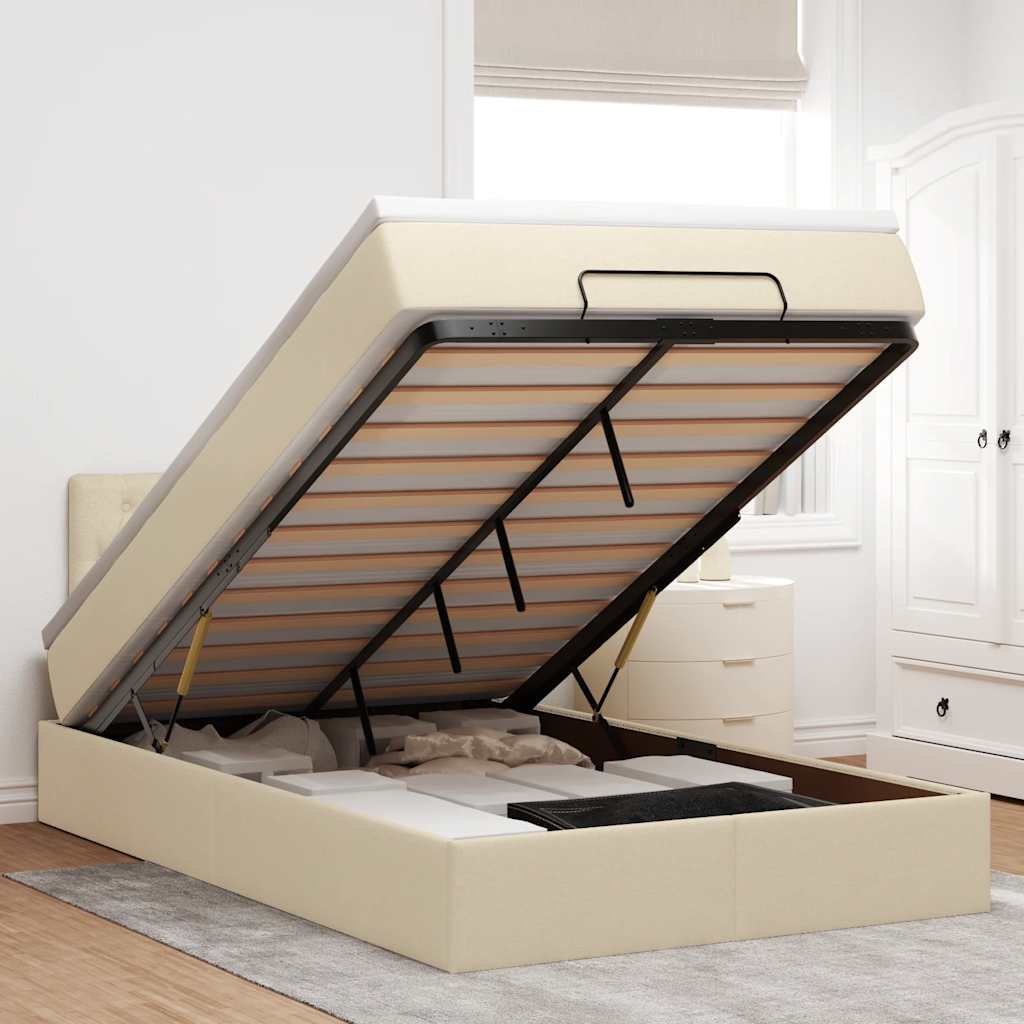 osmannisk sengeramme med madras 120x200 cm stof cremefarvet