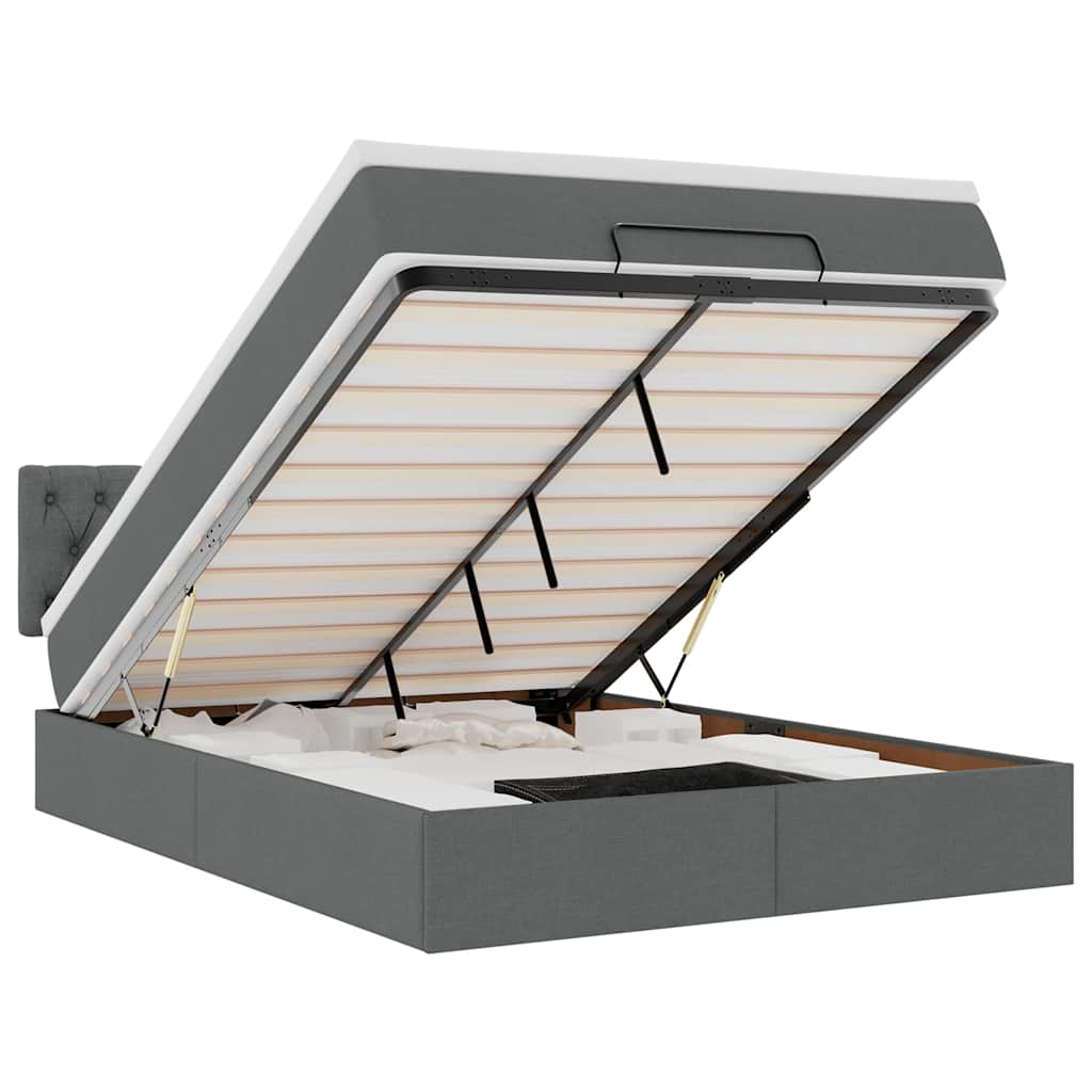 ottoman seng med madras & LEDs 140x190 cm stof Mørkegrå