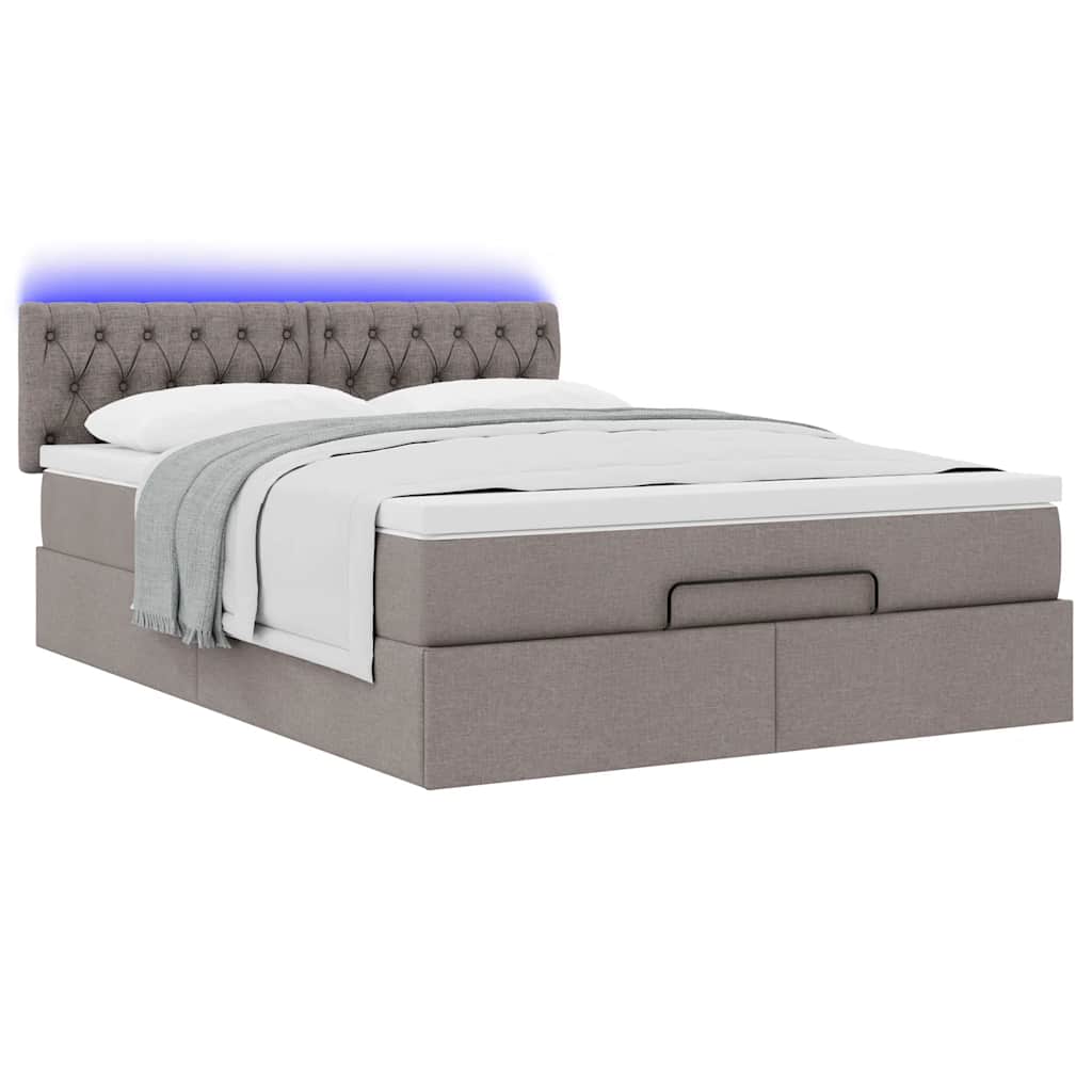 Ottoman seng med madras & LEDs Taupe 140x190 cm Stof