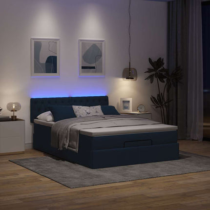 ottoman seng med madras & LEDs 140x190 cm stof Blå