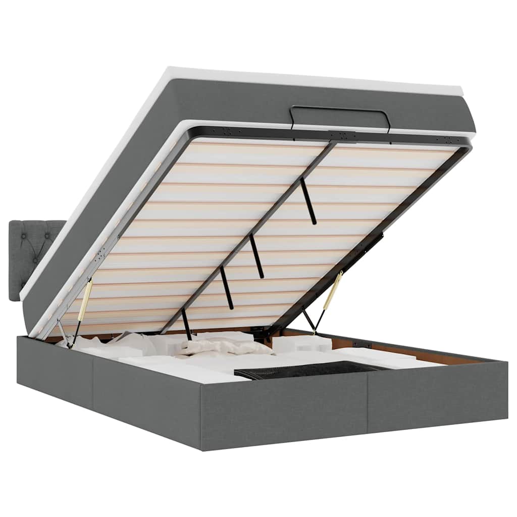 Ottoman seng med madras & LEDs Mørkegrå 140x200 cm Stof