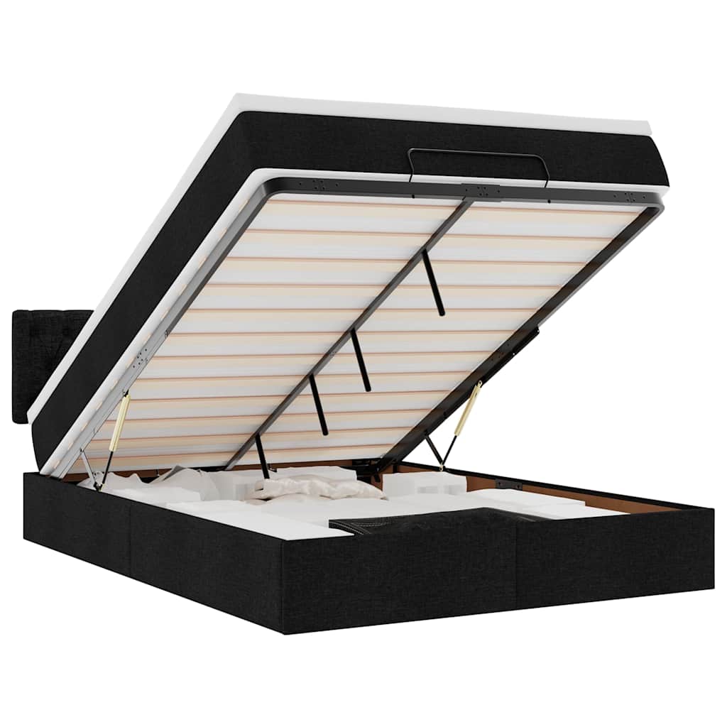 Ottoman seng med madras & LEDs Sort 140x200 cm Stof