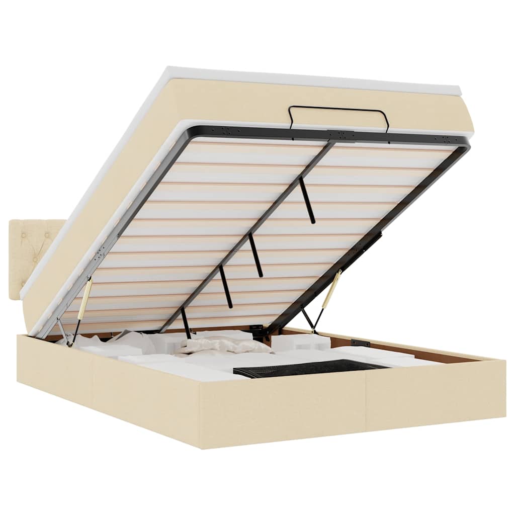 Ottoman seng med madras & LEDs fløde 140x200 cm Stof