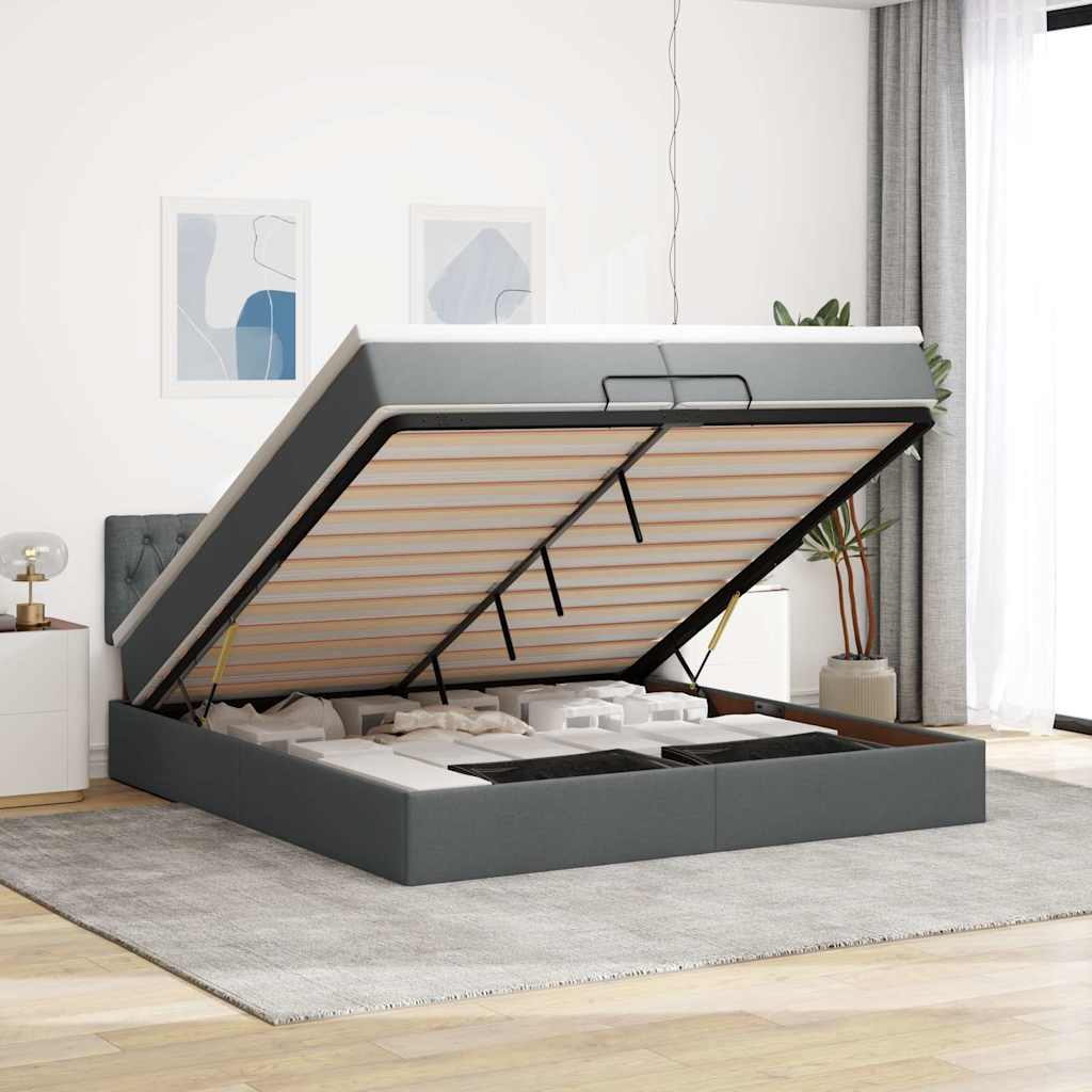 osmannisk sengeramme med madrasser 200x200 cm stof mørkegrå