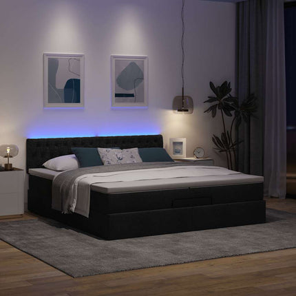 osmannisk sengeramme med madrasser 200x200 cm stof sort