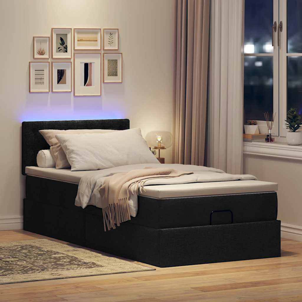 ottoman seng med madras & LEDs 80x200 cm stof sort