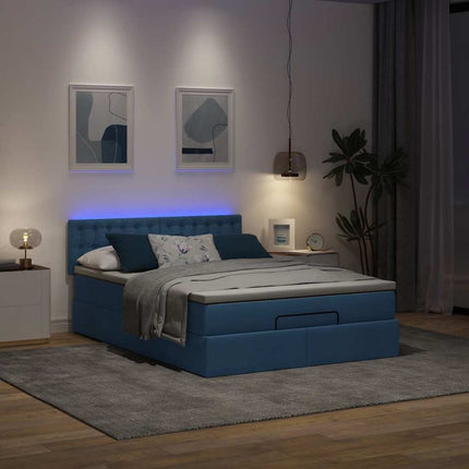 osmannisk sengeramme med madras 140x200 cm stof blå