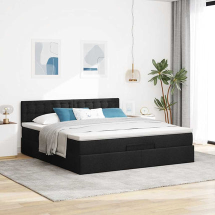 ottoman seng med madras & LEDs 180x200cm stof sort