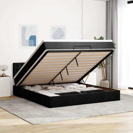 ottoman seng med madras & LEDs 180x200cm stof sort
