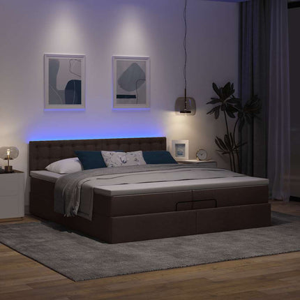 osmannisk sengeramme med madrasser 200x200 cm stof mørkebrun