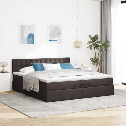 osmannisk sengeramme med madrasser 200x200 cm stof mørkebrun