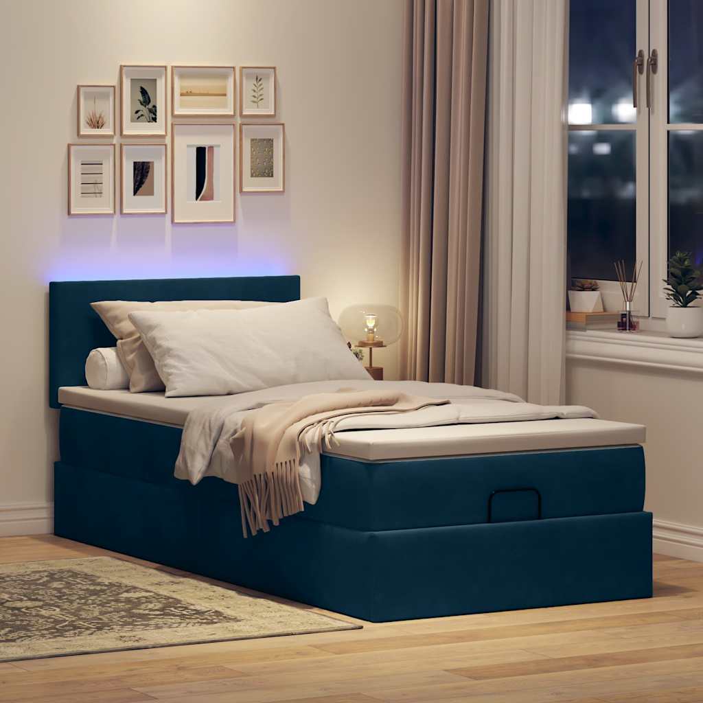 osmannisk sengeramme med madras 90x190 cm fløjl mørkeblå