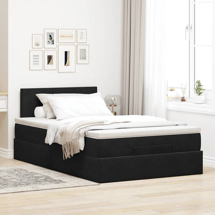 ottoman seng med madras & LEDs 120x190cm fløjl sort