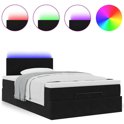 ottoman seng med madras & LEDs 120x190cm fløjl sort