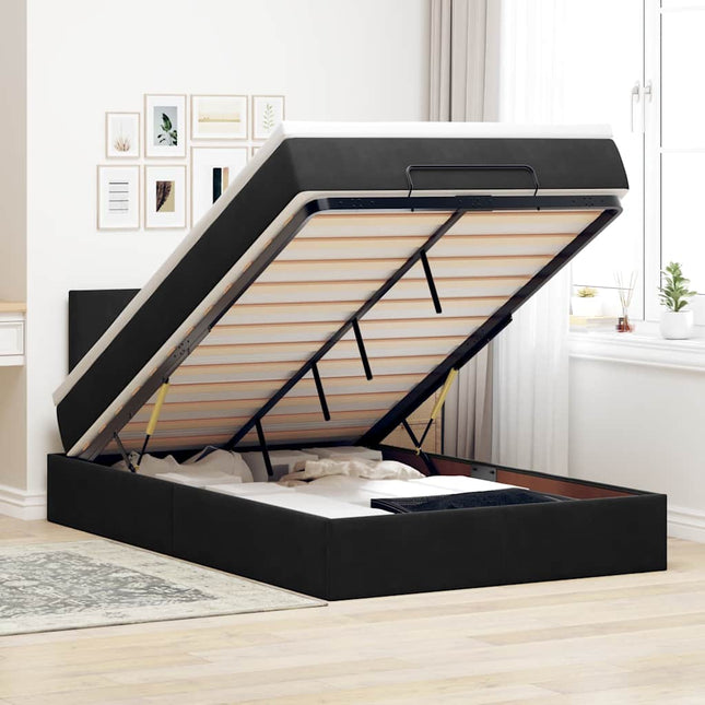 ottoman seng med madras & LEDs 120x190cm fløjl sort
