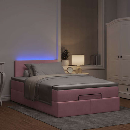 ottoman seng med madras & LEDs 120x190cm fløjl lyserød