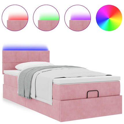 ottoman seng med madras & LEDs 80x200 cm fløjl lyserød
