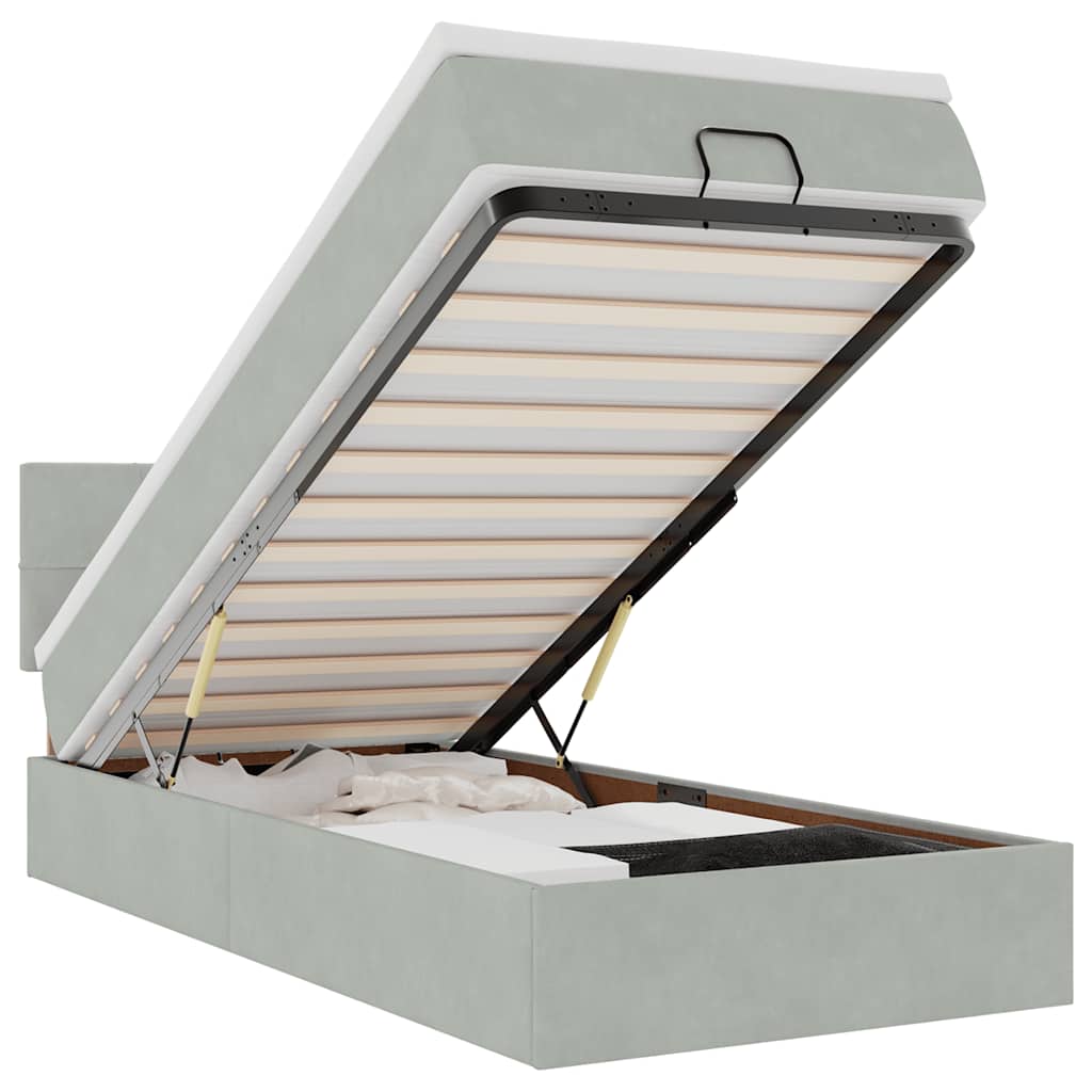 osmannisk sengeramme med madras 90x190 cm fløjl lysegrå