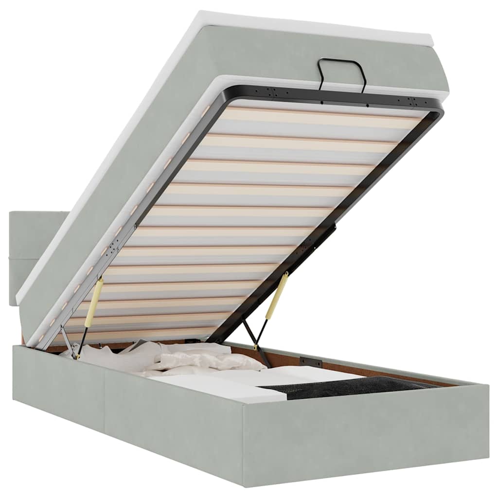 osmannisk sengeramme med madras 100x200 cm fløjl lysegrå