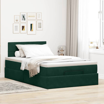 ottoman seng med madras & LEDs 120x190cm fløjl mørkegrøn