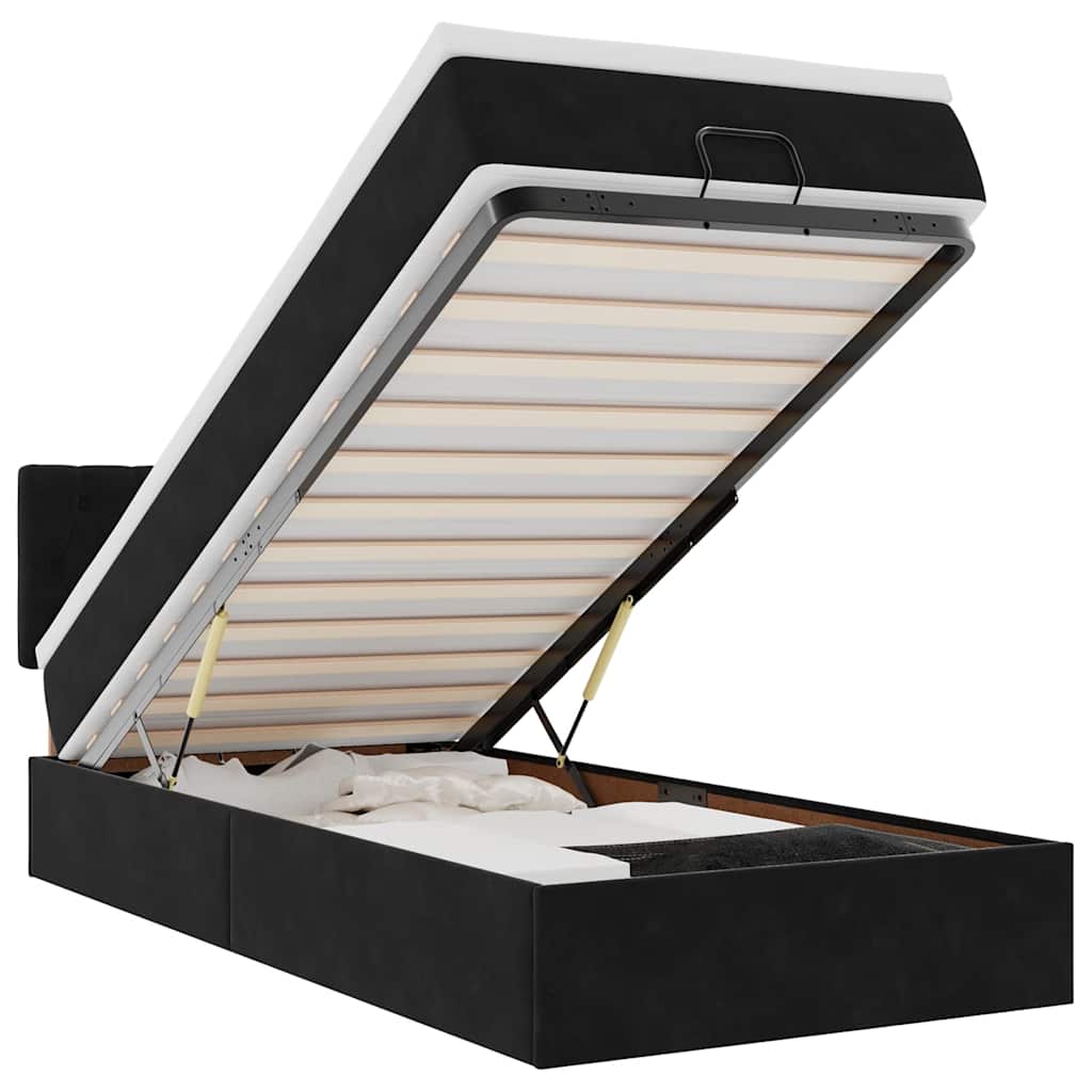 ottoman seng med madras & LEDs 80x200 cm fløjl sort