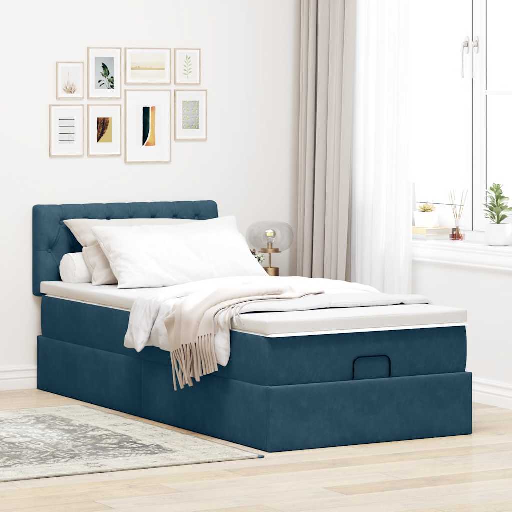 osmannisk sengeramme med madras 90x190 cm fløjl mørkeblå