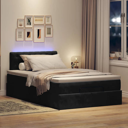 ottoman seng med madras & LEDs 120x190cm fløjl sort