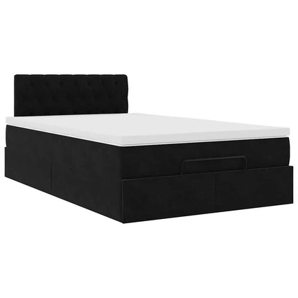 ottoman seng med madras & LEDs 120x190cm fløjl sort