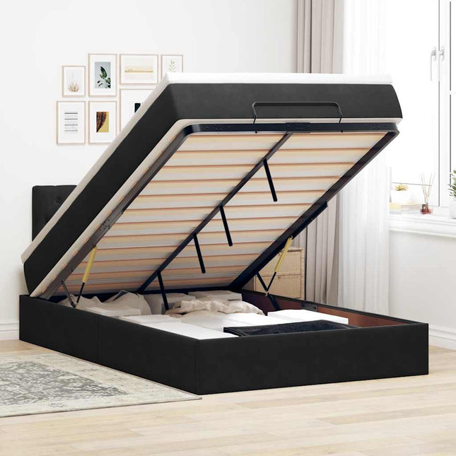 ottoman seng med madras & LEDs 120x190cm fløjl sort