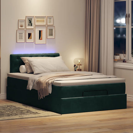 ottoman seng med madras & LEDs 120x190cm fløjl mørkegrøn