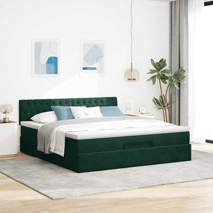 osmannisk sengeramme med madras 160x200 cm fløjl mørkegrøn