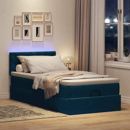 ottoman seng med madras & LEDs 80x200 cm fløjl mørkeblå