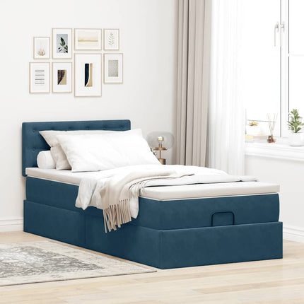 ottoman seng med madras & LEDs 80x200 cm fløjl mørkeblå